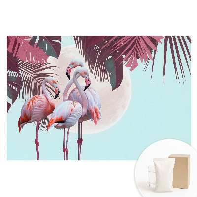 Tapet nețesut cu imprimeu Flamingi colorați într-un cadru tropical