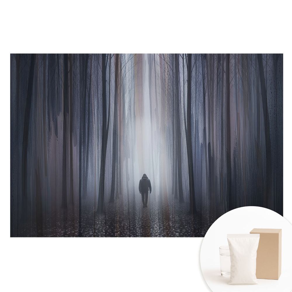 Tapet fotomural din material nețesut cu o figură singuratică într-o pădure misterioasă