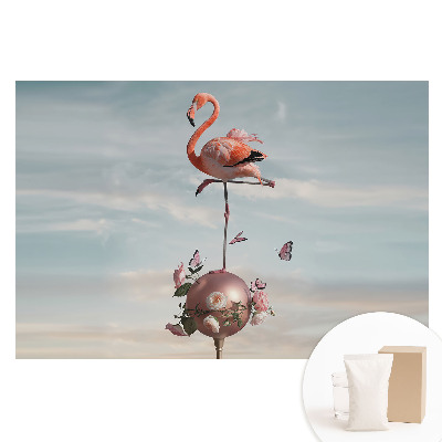 Tapet foto pe material nețesut Flamingo cu flori și fluturi