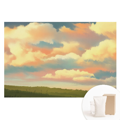 Tapet nețesut cu imprimeu Impresie de pajiște cu nori pastelați