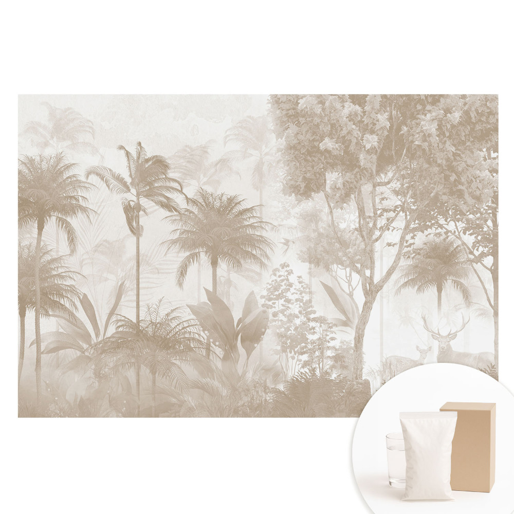 Tapet foto mare pentru perete Pădure tropicală subtilă cu cerbi