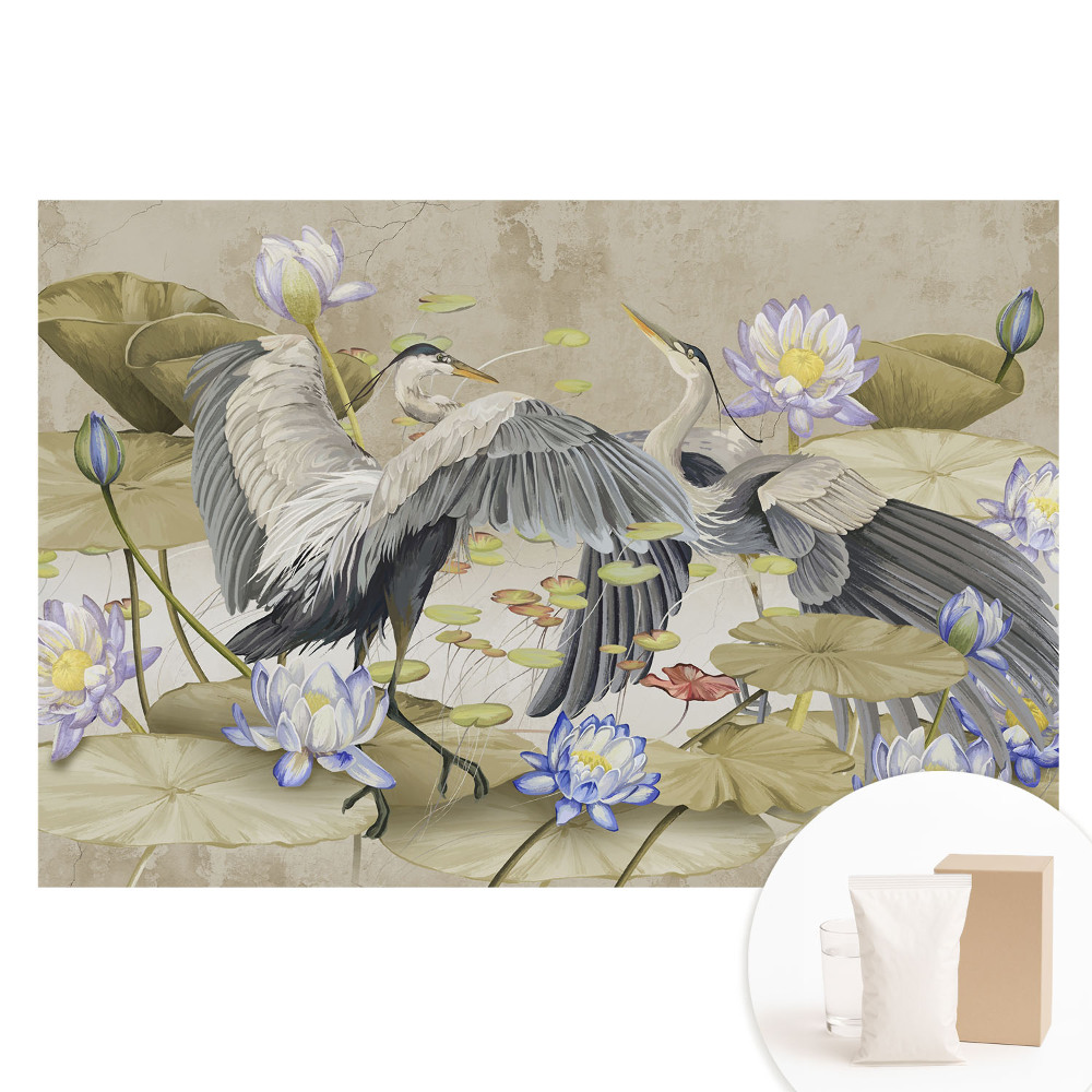 Tapet nețesut cu imprimeu Macarale în jurul nuferilor într-un stil clasic