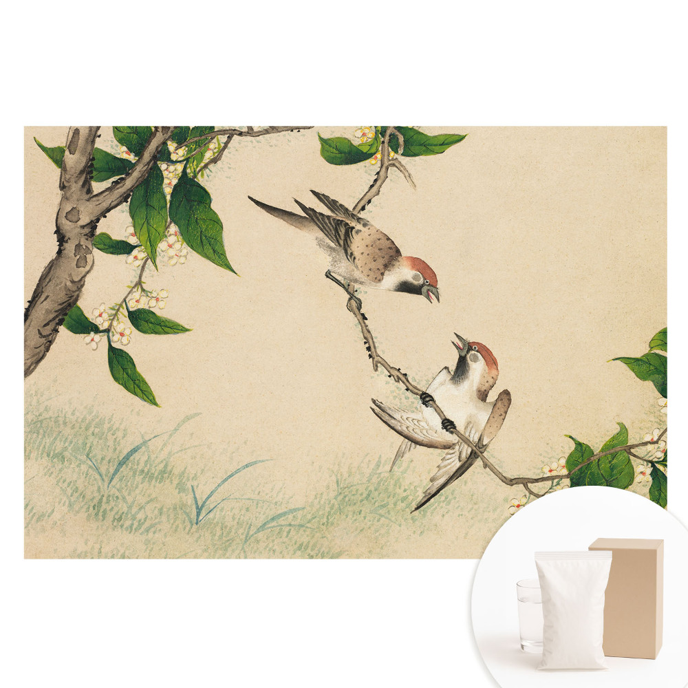 Tapet nețesut cu imprimeu Păsări pe o ramură în stil clasic