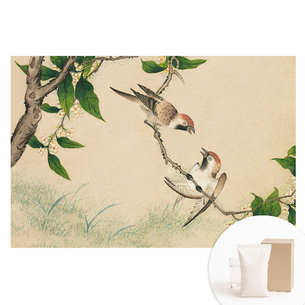 Tapet nețesut cu imprimeu Păsări pe o ramură în stil clasic