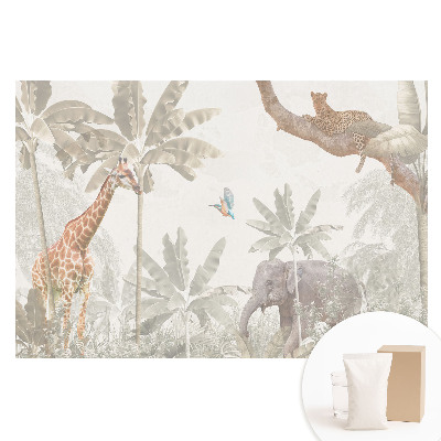 Tapet fotomural nețesut cu design de faună și floră exotică în tonuri pastelate