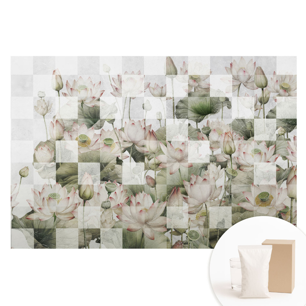 Tapet fotografic pe material nețesut Flori de lotus și modele geometrice