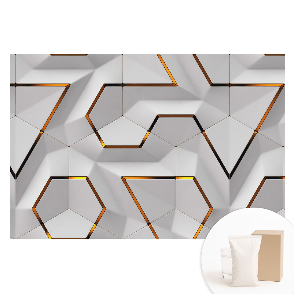 Tapet nețesut cu model geometric hexagonal și accente galbene