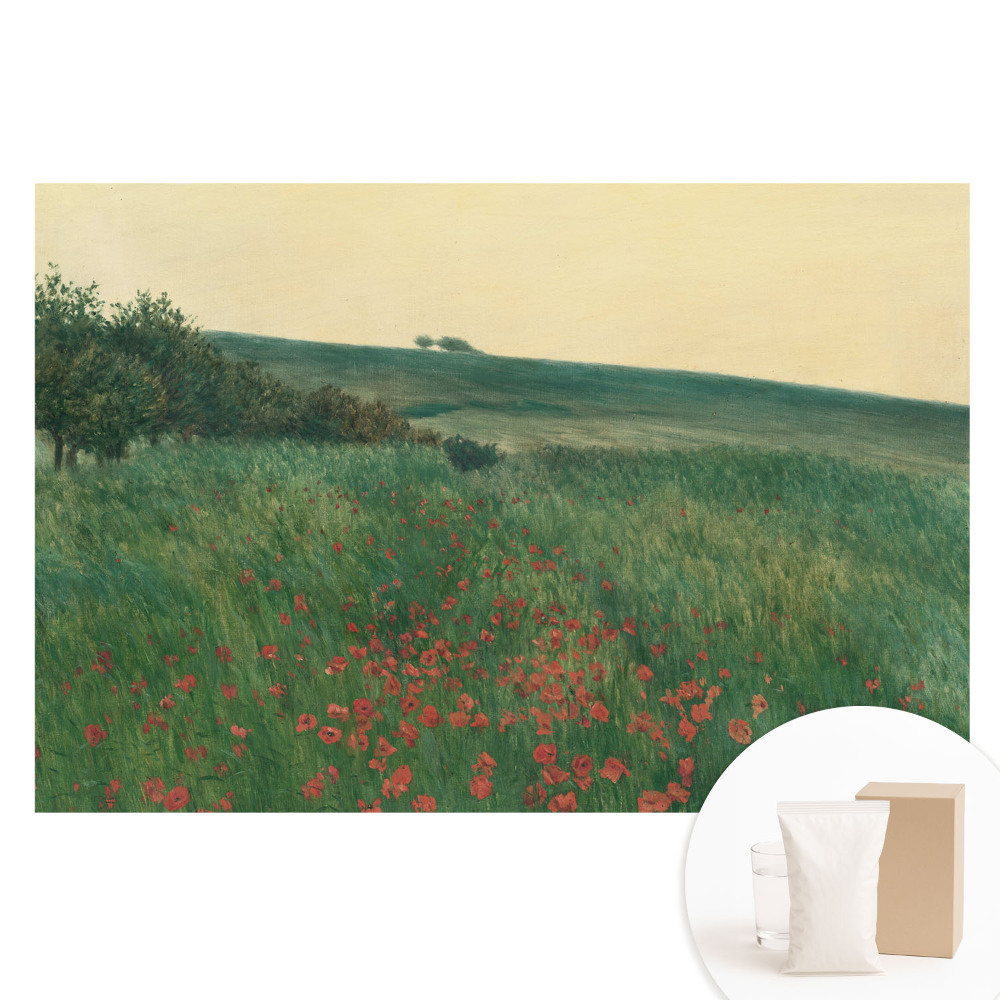 Tapet foto mare pentru perete O pajiște rustică plină de maci și copaci