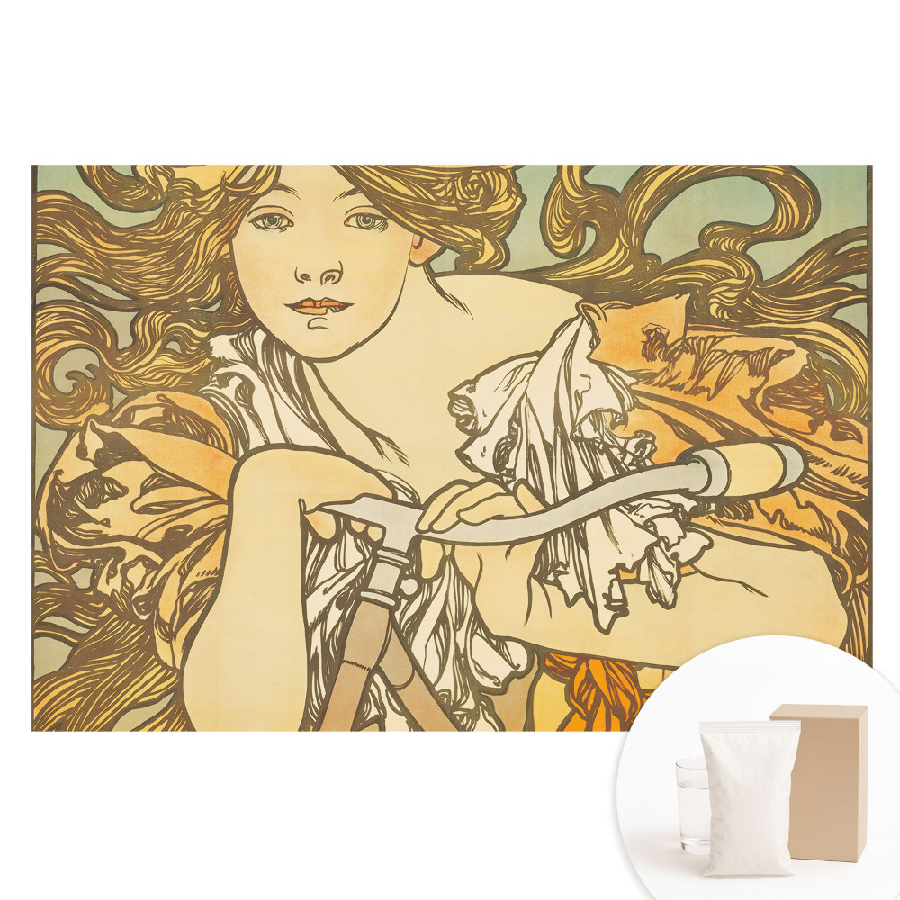 Tapet fotografic pe material nețesut Femeie pe bicicletă în stil Art Nouveau
