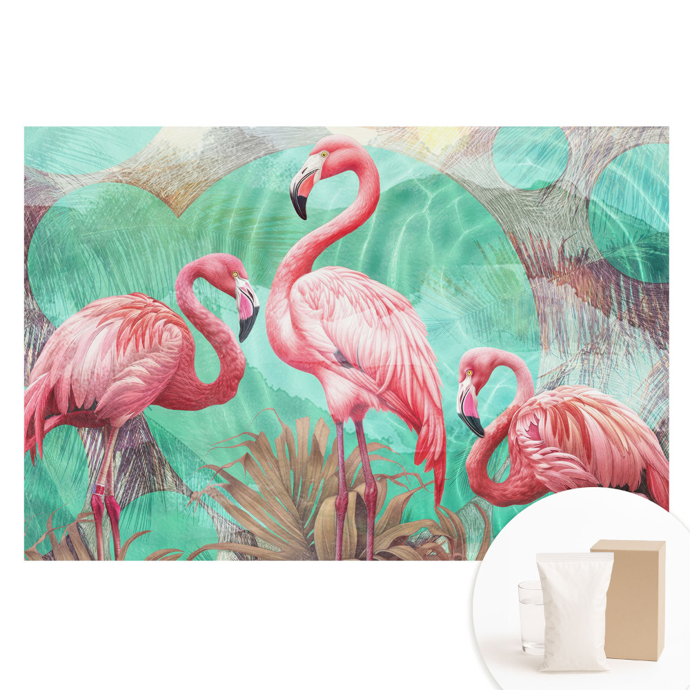 Tapet fotografic pe material nețesut Flamingo în turcoaz