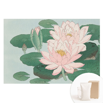 Fototapet din material nețesut cu model de flori de lotus pe frunze verzi