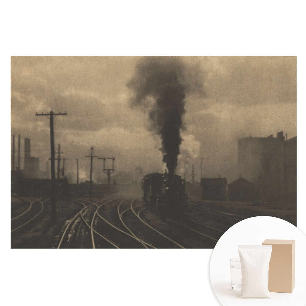 Tapet nețesut cu imprimeu Compoziție industrială cu tren și fabrici
