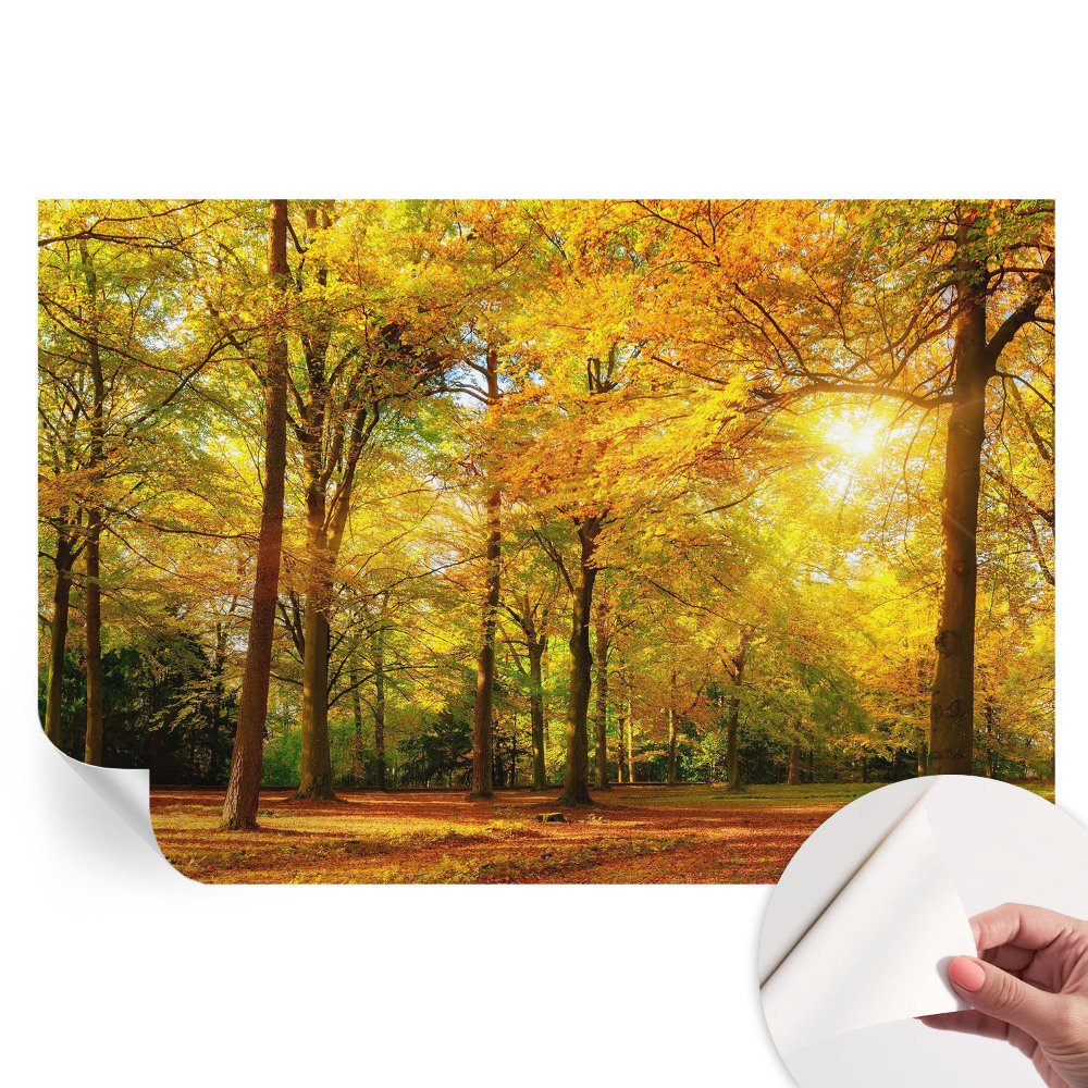 Fototapet autoadeziv pentru dormitor cu frunze aurii