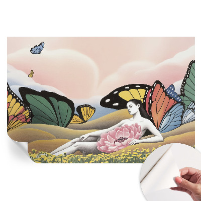 Fototapet autoadeziv pentru dormitor Pajiște cu fluturi