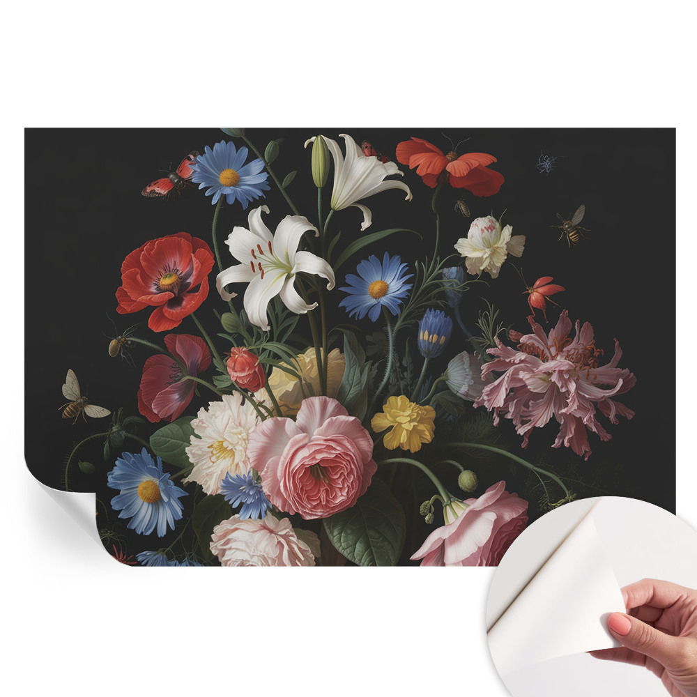 Fototapet modern pentru sufragerie Flori cu insecte