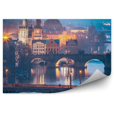 Fototapet vintage Orașul vechi de pe râul Vltava lumini