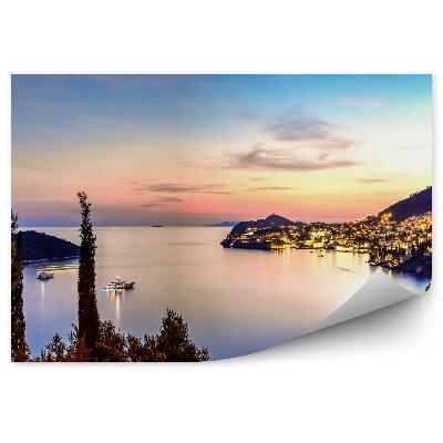 Fototapet vintage Dubrovnik Marea Adriatică Orizont Nave Luminoase Colorate