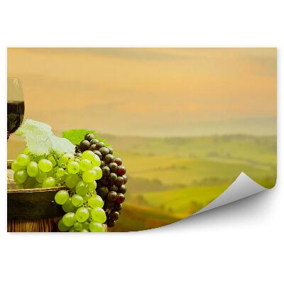 Decor fototapet Vin Roșu Butoi Podgorie Struguri Toscana Pahare