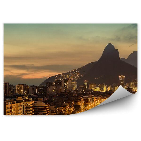 Decor fototapet Rio De Janeiro Panorama Zgârie-Nori Lumini Munți Copaci Cer Nori