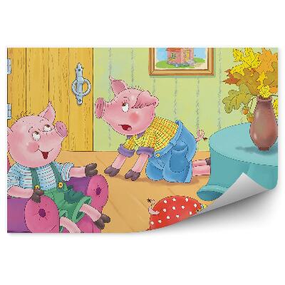 Fototapet vintage Trei purceluși care se distrează în casă