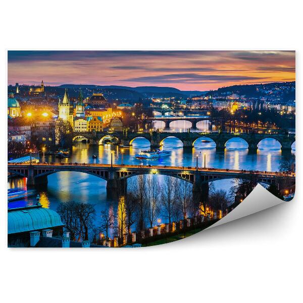 Fototapet Poduri Praga Oras Panorama Apus De Soare Lumini