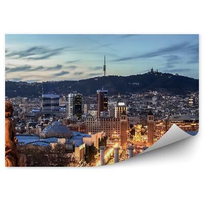 Fototapet vintage Barcelona Clădiri Drum Oameni Mașini Vedere Noapte