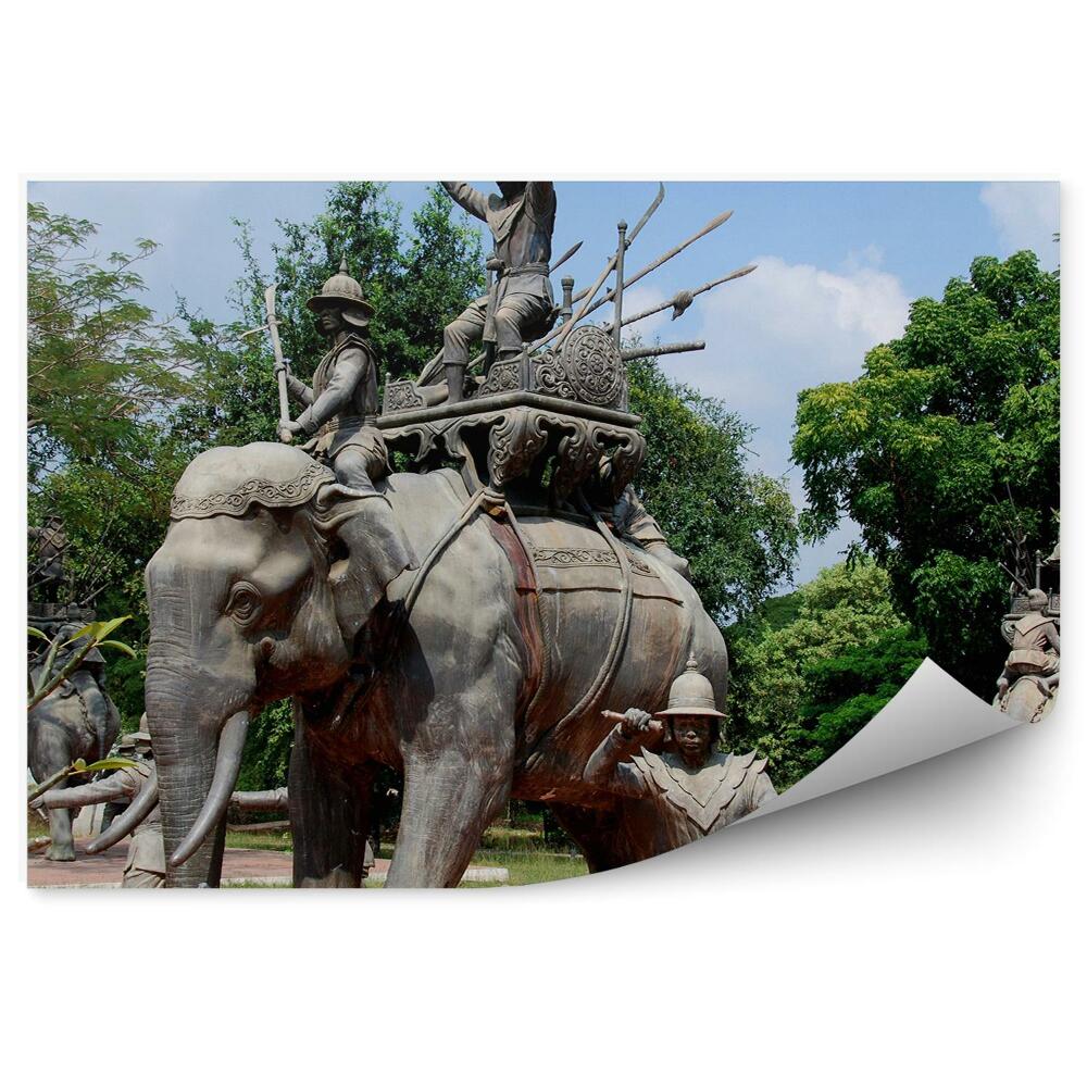 Fototapet vintage Parcul de sculptură a războinicilor elefanți din Thailanda