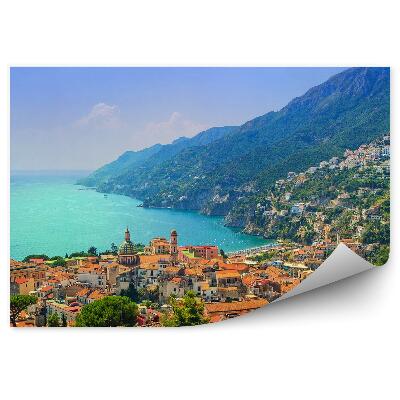 Fototapet Coasta Amalfi Cladiri Mare Munti Nori Napoli