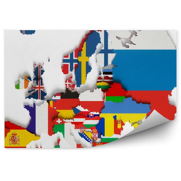 Fototapet vintage Harta continentelor din Europa Steagurile țărilor din Europa