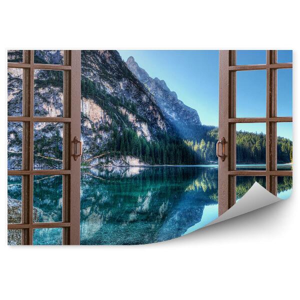 Decor fototapet Munți stânci stânci lac natură vedere de la fereastră