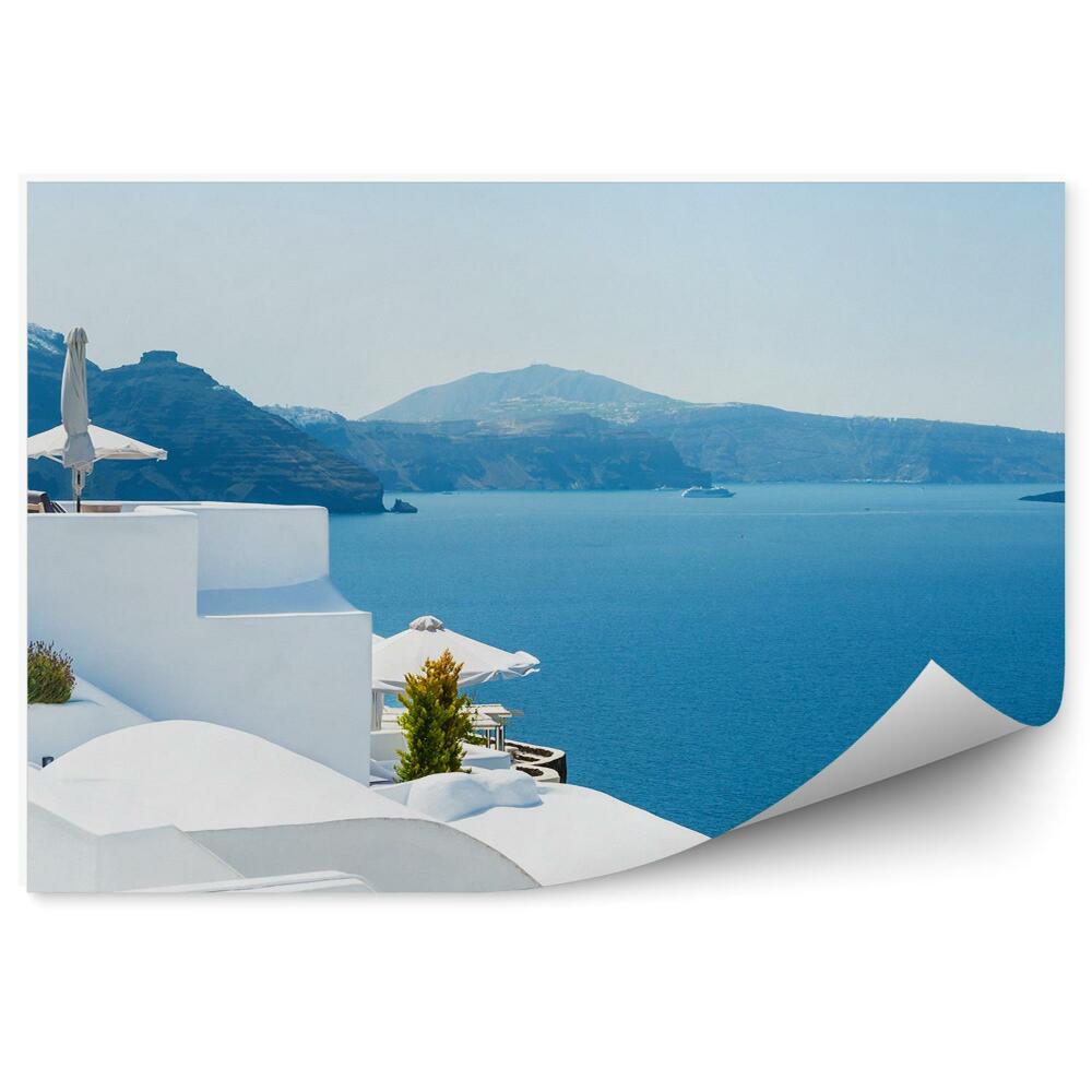 Fototapet perete Alb Arhitectura Munti Plante Ocean Santorini Grecia