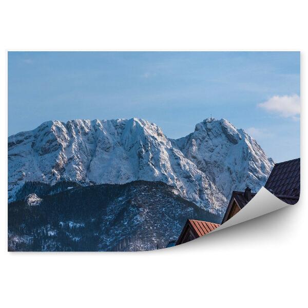 Decor fototapet Giewont, Zăpadă, Colibă Montană, Copaci, Cer, Nori, Îngropat, Munții Tatra