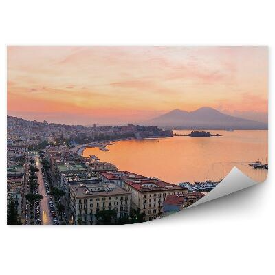 Fototapet vintage Clădiri Ocean Mare Bărci Munți Copaci Napoli Italia