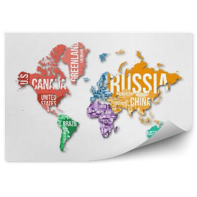 Fototapet vintage Harta Detaliată A Lumii Cu Granițe Și Nume De Țări