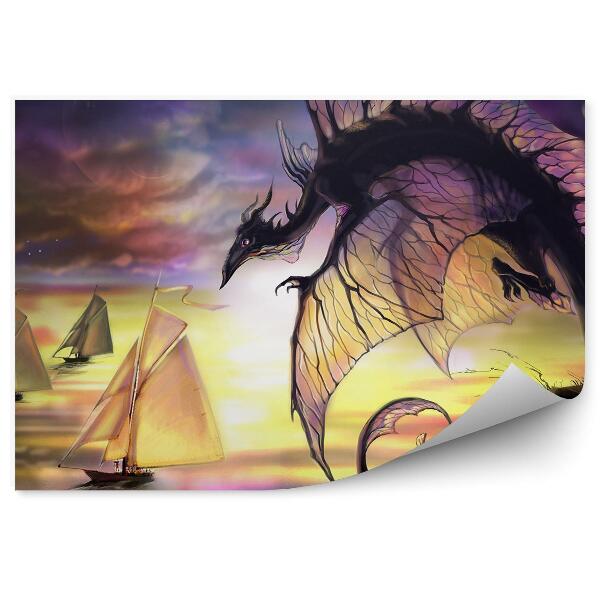 Fototapet pentru perete Barci cu aripi transparente dragon pe lac