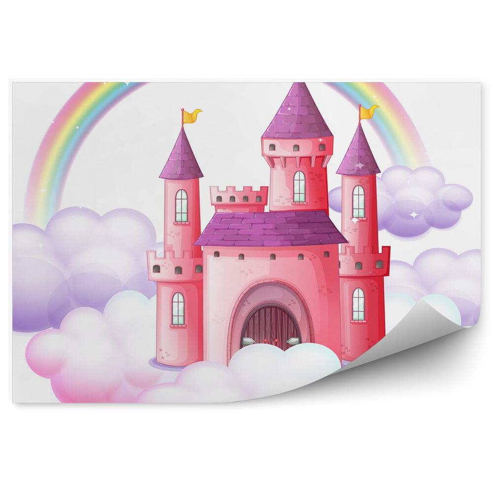 Fototapet perete Castel pentru o mică prințesă pe un fundal alb curcubeu de nor