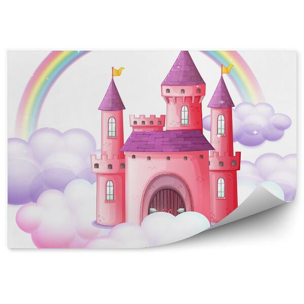 Fototapet perete Castel pentru o mică prințesă pe un fundal alb curcubeu de nor