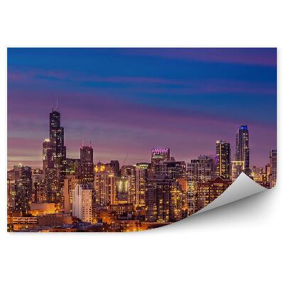 Fototapet vintage Zgârie-Nori Lumini Apus De Soare Noapte