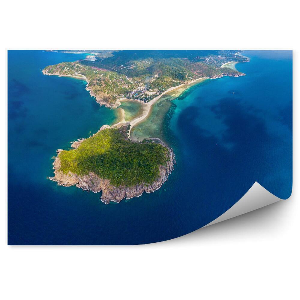 Fototapet vintage Vedere Aeriană Panoramică A Insulei Tropicale Koh Phangan Cerul Norii Oceanului