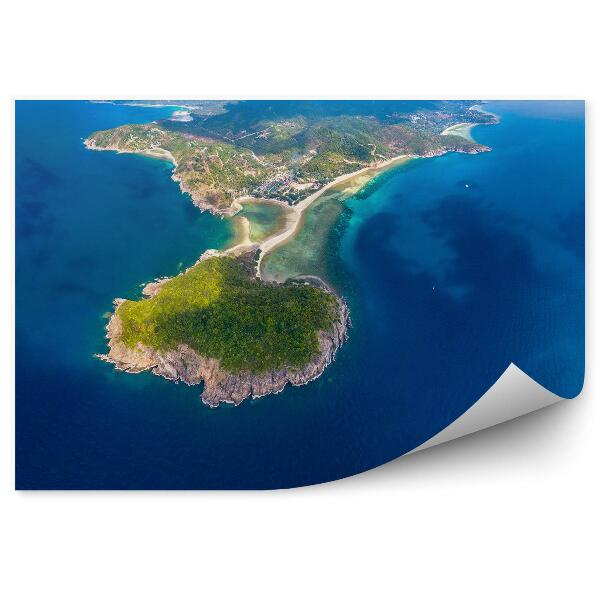Fototapet vintage Vedere Aeriană Panoramică A Insulei Tropicale Koh Phangan Cerul Norii Oceanului