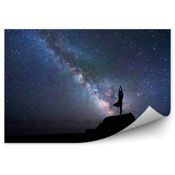 Fototapet vintage Yoga Construind Copaci Calea Lactee Stele Cer