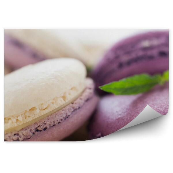 Fototapet Prajituri macaroane dulciuri albe violete