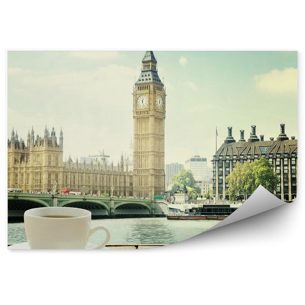 Fototapet perete Ceașcă de cafea, masă din lemn, Londra, Big Ben, vedere