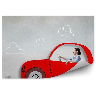 Fototapet pentru perete Oraș de femeie cu mașină roșie