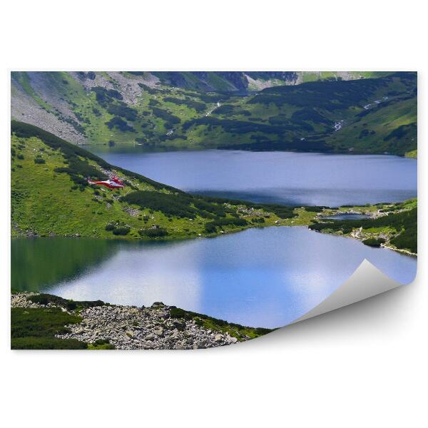 Fototapet Valea Celor Cinci Iazuri Munții Tatra Case Elicopter