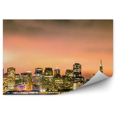 Fototapet Zgârie-Nori California Clădiri Lumini Ocean Apus De Soare