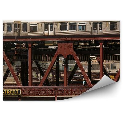 Fototapet vintage Călătoria în trafic pe podul trenului din Chicago