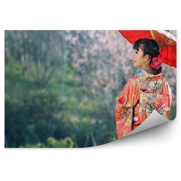 Fototapet pentru perete Femeie rochie tradițională kimono umbrelă natura