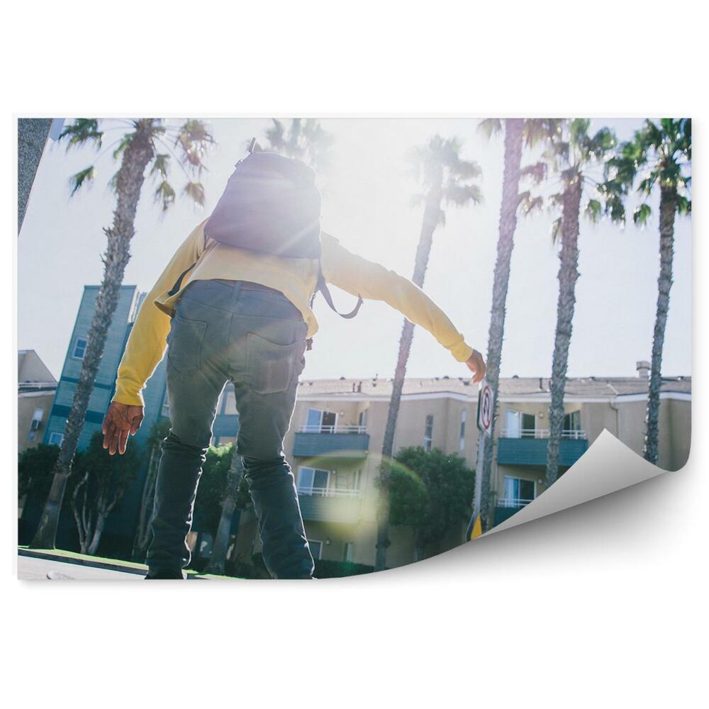Fototapet Skateboard clădire palmieri palmieri stradă semn de sport