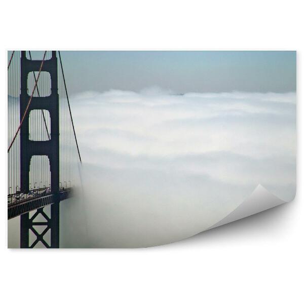 Fototapet vintage Ceață Podul Golden Gate Mașini Ocean Munții San Francisco